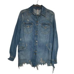Free People Moonchild Denim Jean Jacket Shacket Oversized XS fits S M